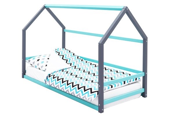 Детская кровать-домик Монтессори Svogen цвет графит-мятный (Бельмарко)